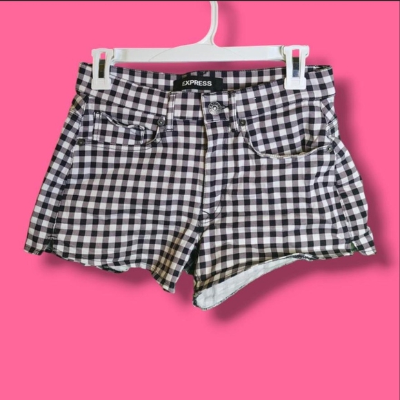 Express Black and White Gingham High Waist Shorts - Picture 1 of 1